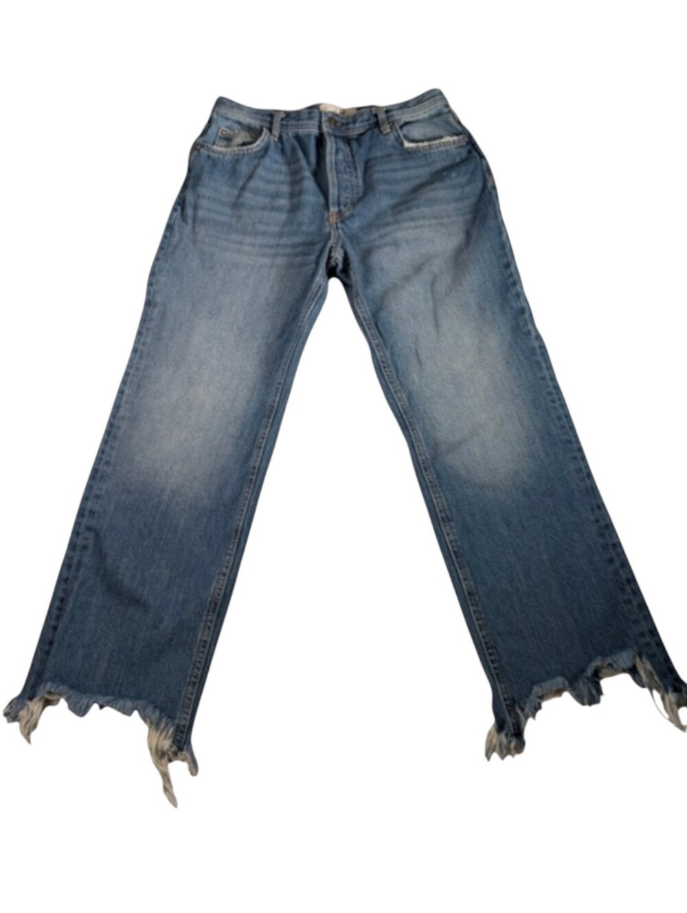We the Free High Waist Wide Leg Jeans with Raw Frayed Hem Size 28